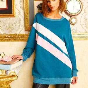 Wildfox Dual Stripes Roadtrip Sweatshirt in Jewel, size S NWT
